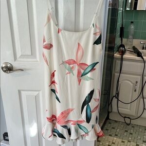 Selfie Leslie White Slip Dress with Coral and Teal Floral Print